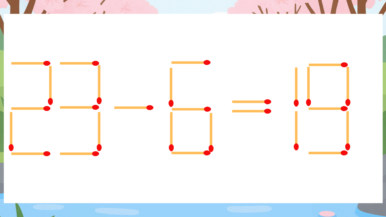 【マッチ棒クイズ】1本だけ動かして正しい式に:23-6=19?