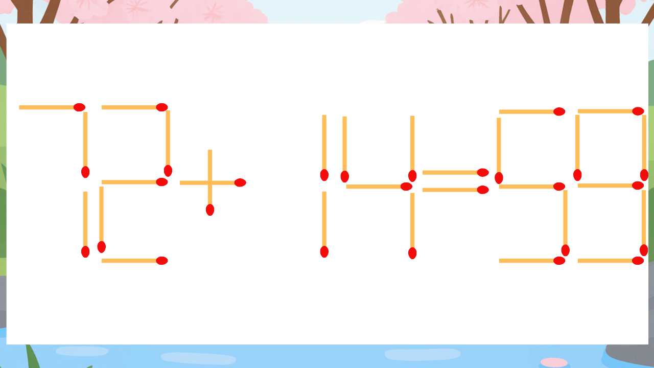 【マッチ棒クイズ】1本だけ動かして正しい式に：72+14=59？