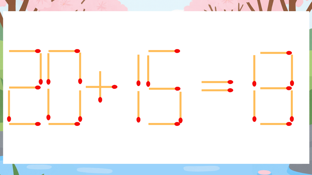 【マッチ棒クイズ】1本だけ動かして正しい式に：20+15=13？