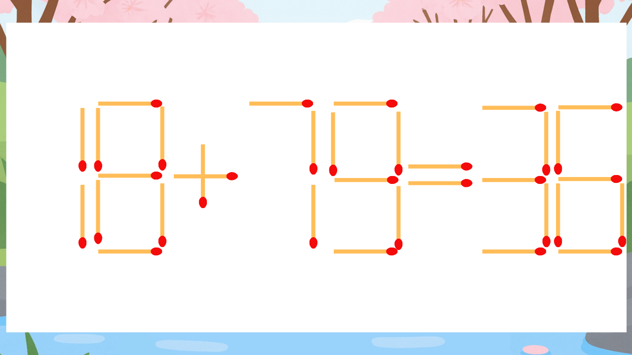 【マッチ棒クイズ】1本だけ動かして正しい式に:18+79=36?