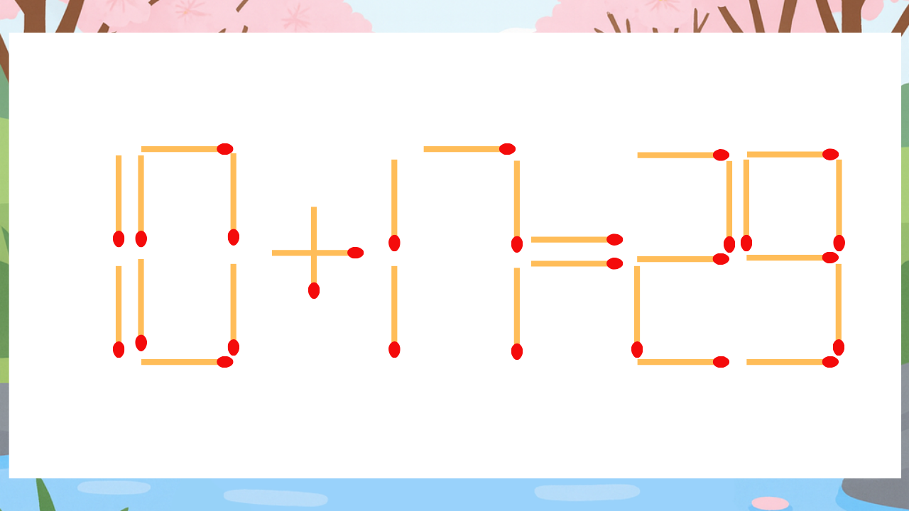 【マッチ棒クイズ】1本だけ動かして正しい式に：10+17=29？の問題イメージ