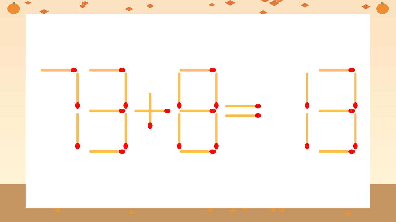 【マッチ棒クイズ】1本だけ動かして正しい式に：73+8=13？の問題イメージ