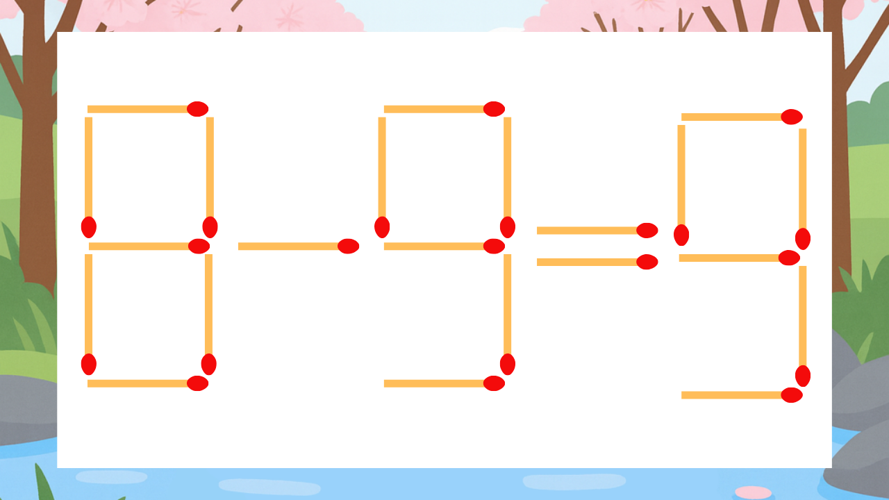 【マッチ棒クイズ】1本だけ動かして正しい式に：8-9=9？