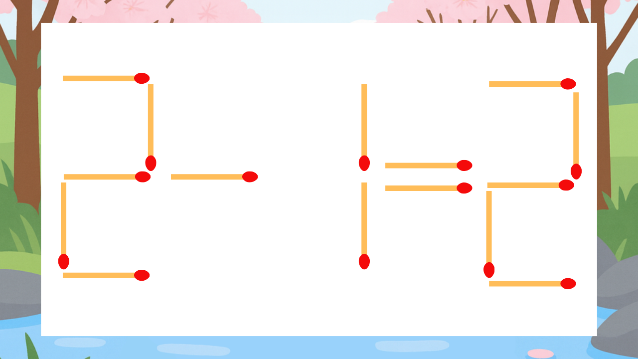 【マッチ棒クイズ】1本だけ動かして正しい式に：2-1=2？の問題イメージ
