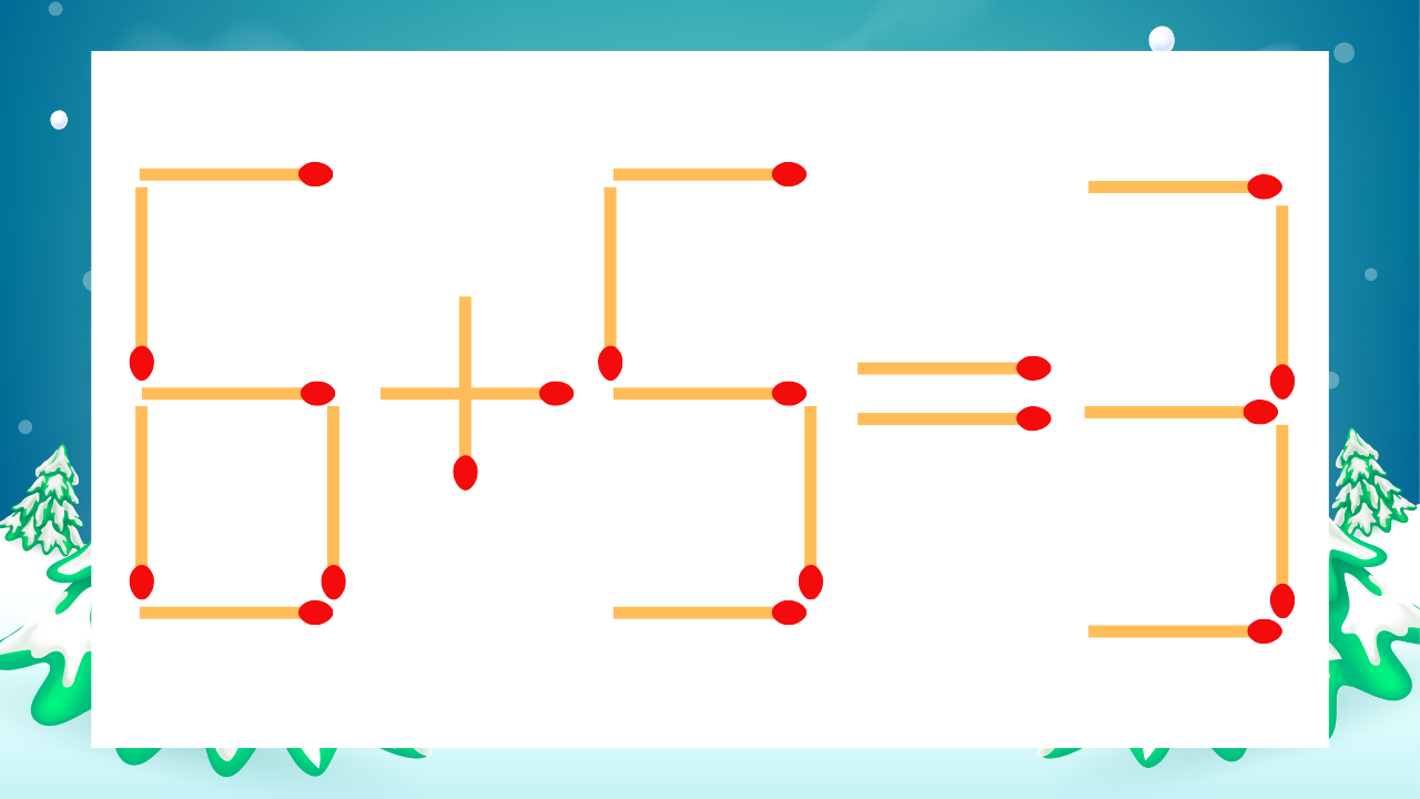 【マッチ棒クイズ】1本だけ動かして正しい式に：6+5=3？
