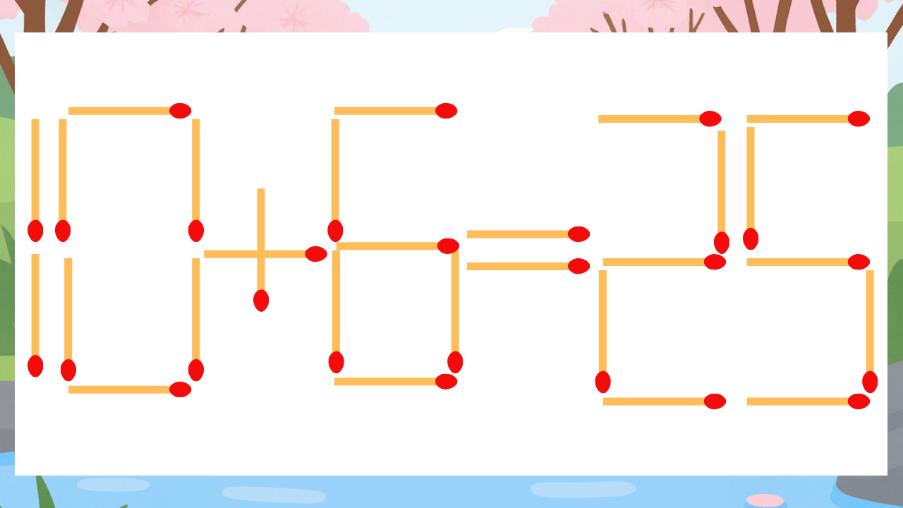 【マッチ棒クイズ】1本だけ動かして正しい式に：10+6=25？の問題イメージ