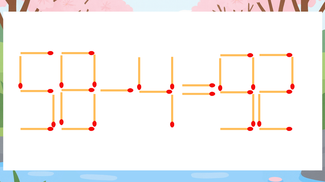 【マッチ棒クイズ】1本だけ動かして正しい式に：58-4=92？