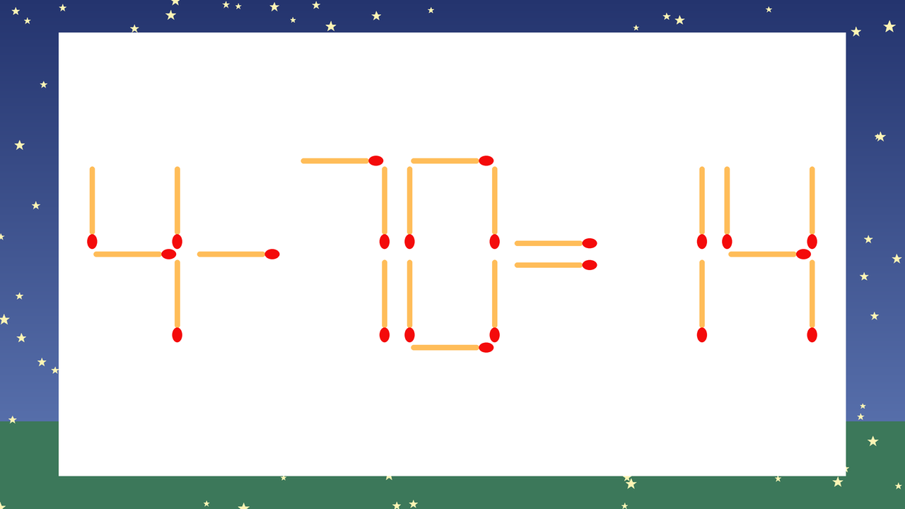 【マッチ棒クイズ】1本だけ動かして正しい式に：4-70=14？