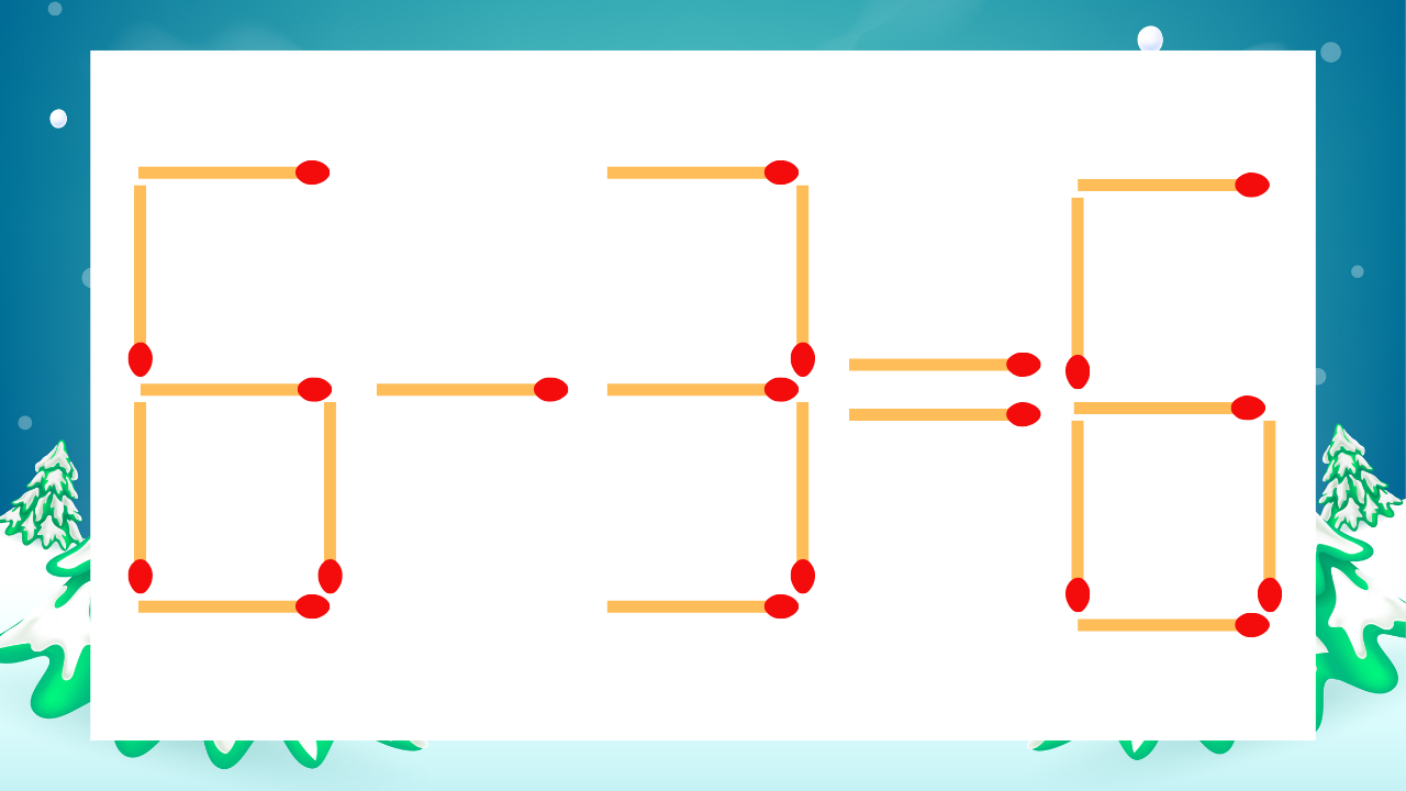 【マッチ棒クイズ】1本だけ動かして正しい式に：6-3=6？