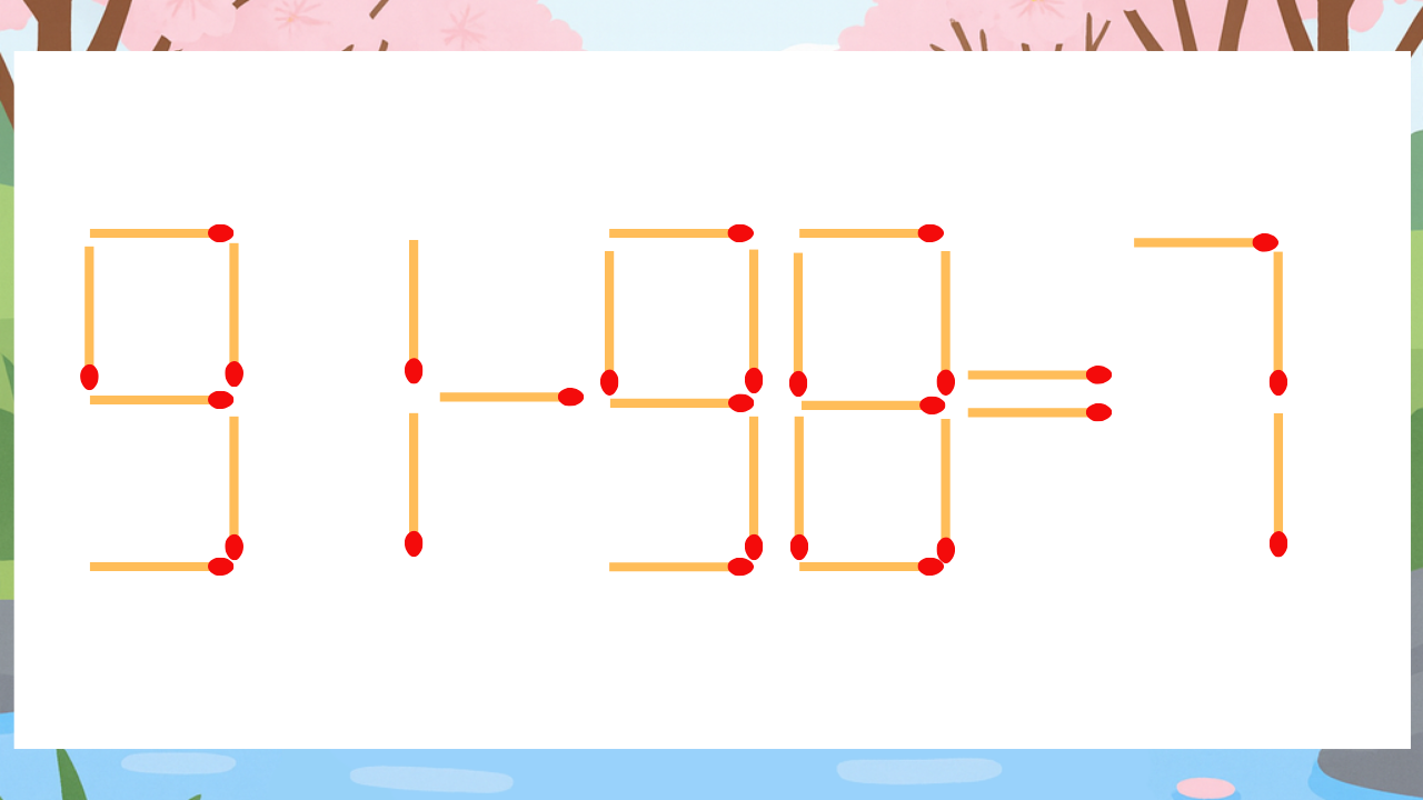【マッチ棒クイズ】1本だけ動かして正しい式に：91-98=7？の問題イメージ