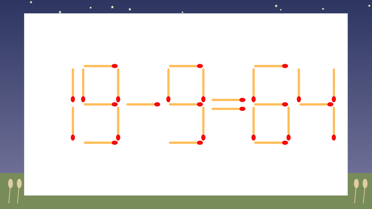 【マッチ棒クイズ】1本だけ動かして正しい式に：19-9=64？