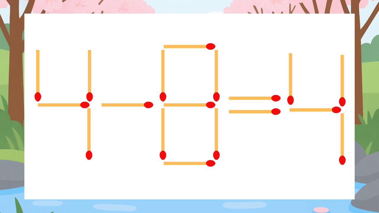【マッチ棒クイズ】1本だけ動かして正しい式に：4-8=4？
