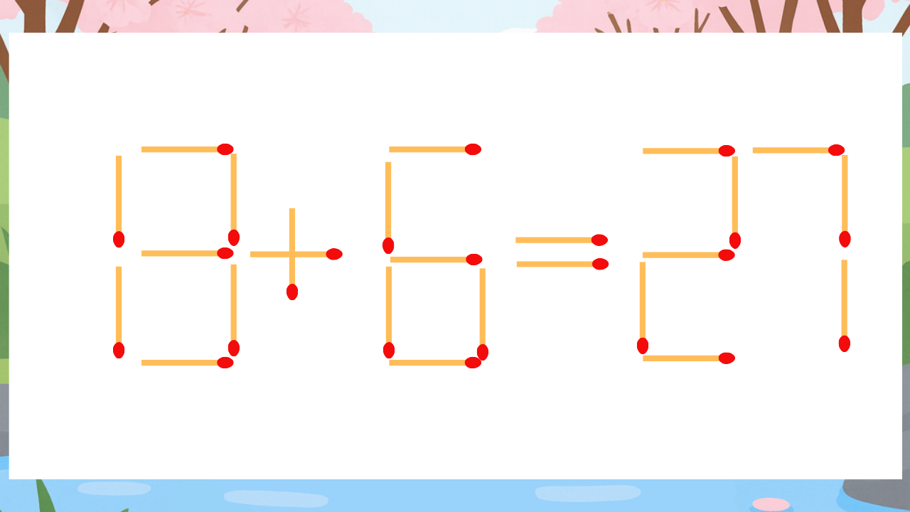 【マッチ棒クイズ】1本だけ動かして正しい式に：13+6=27？