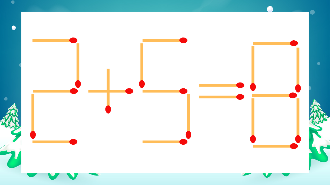 【マッチ棒クイズ】1本だけ動かして正しい式に：2+5=8？