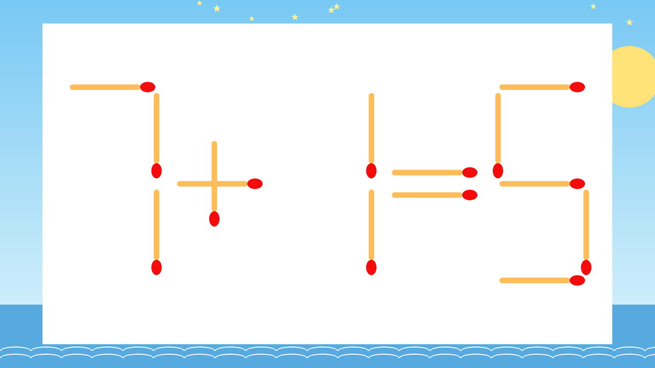 【マッチ棒クイズ】1本だけ動かして正しい式に：7+1=5？