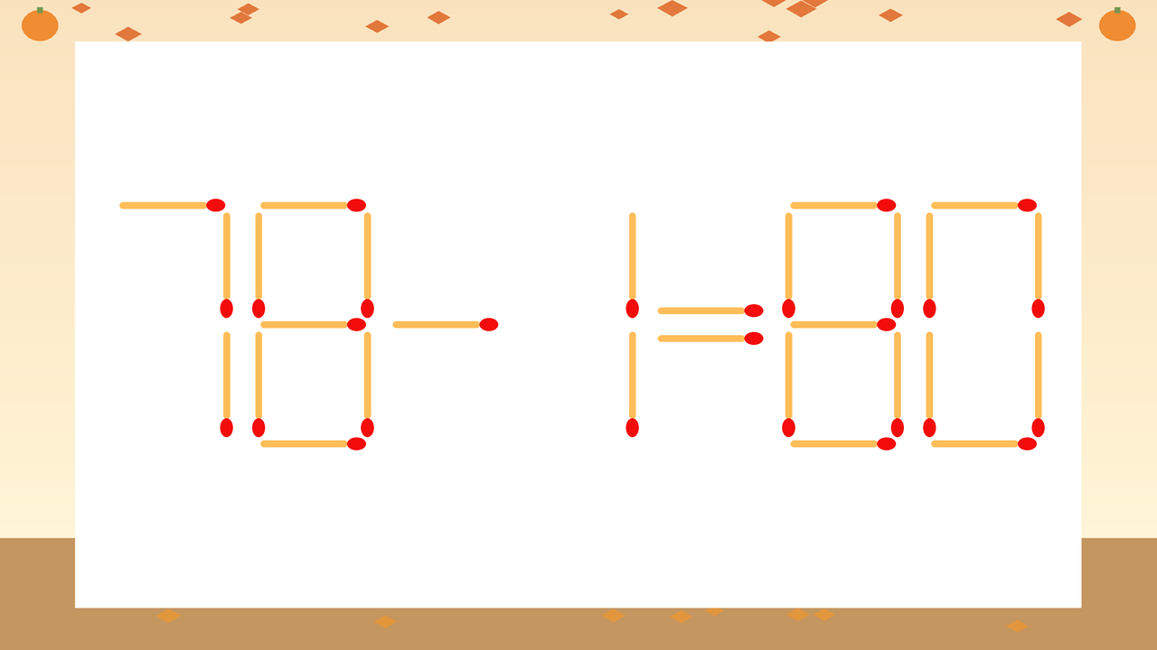 【マッチ棒クイズ】1本だけ動かして正しい式に：78-1=80？の問題イメージ
