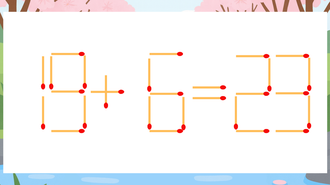 【マッチ棒クイズ】1本だけ動かして正しい式に：19+6=23？