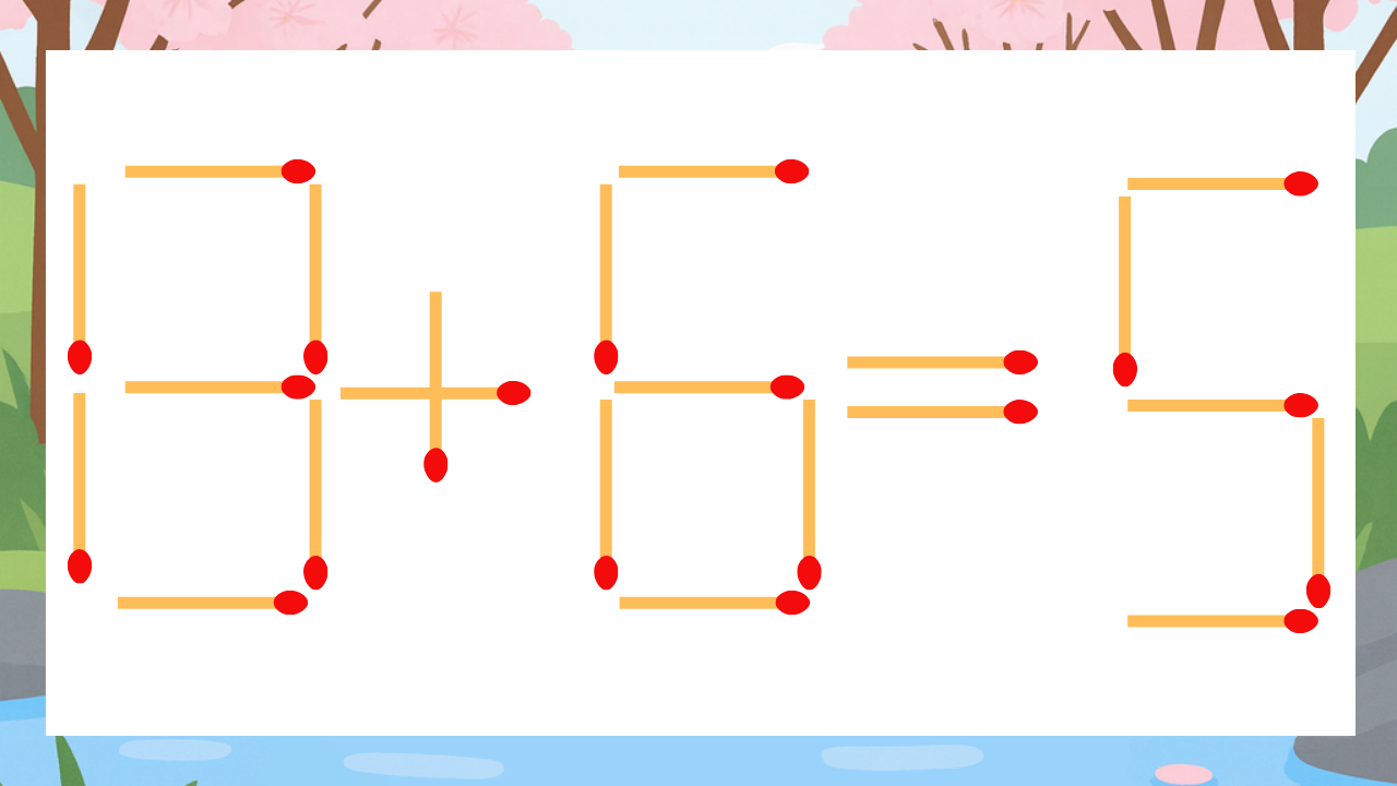 【マッチ棒クイズ】1本だけ動かして正しい式に：13+6=5？