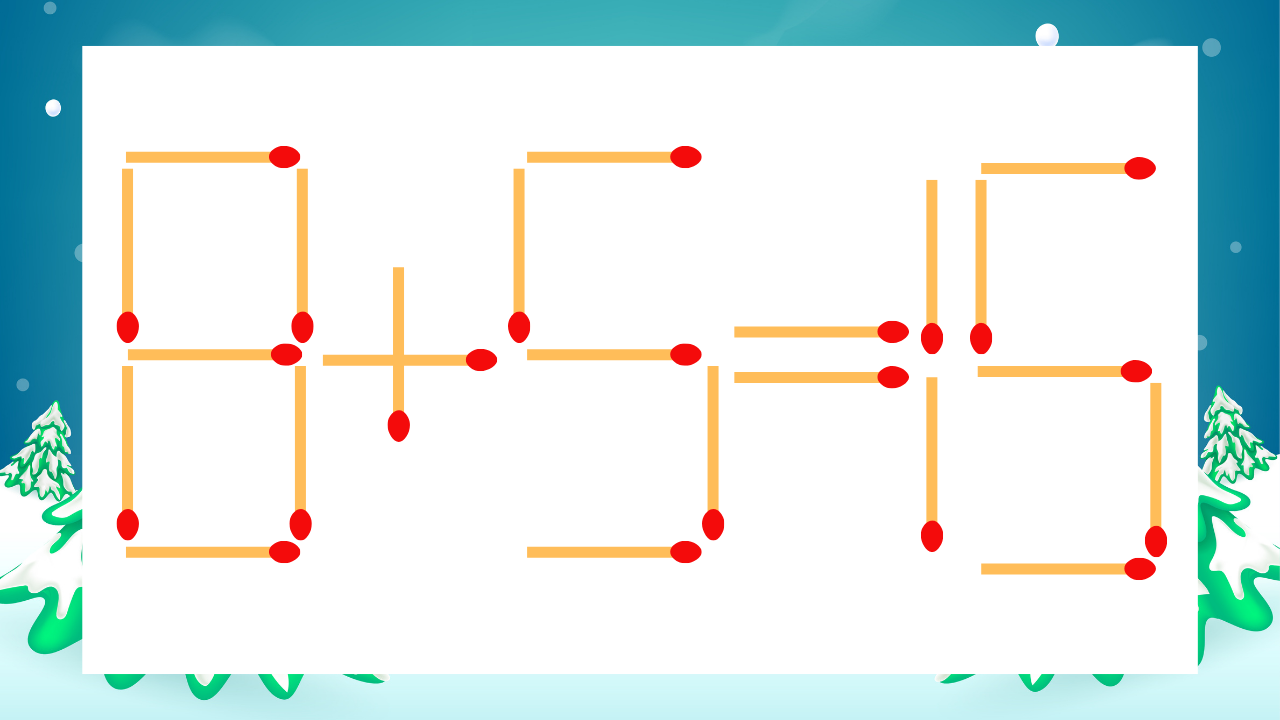 【マッチ棒クイズ】1本だけ動かして正しい式に：8+5=15？の問題イメージ