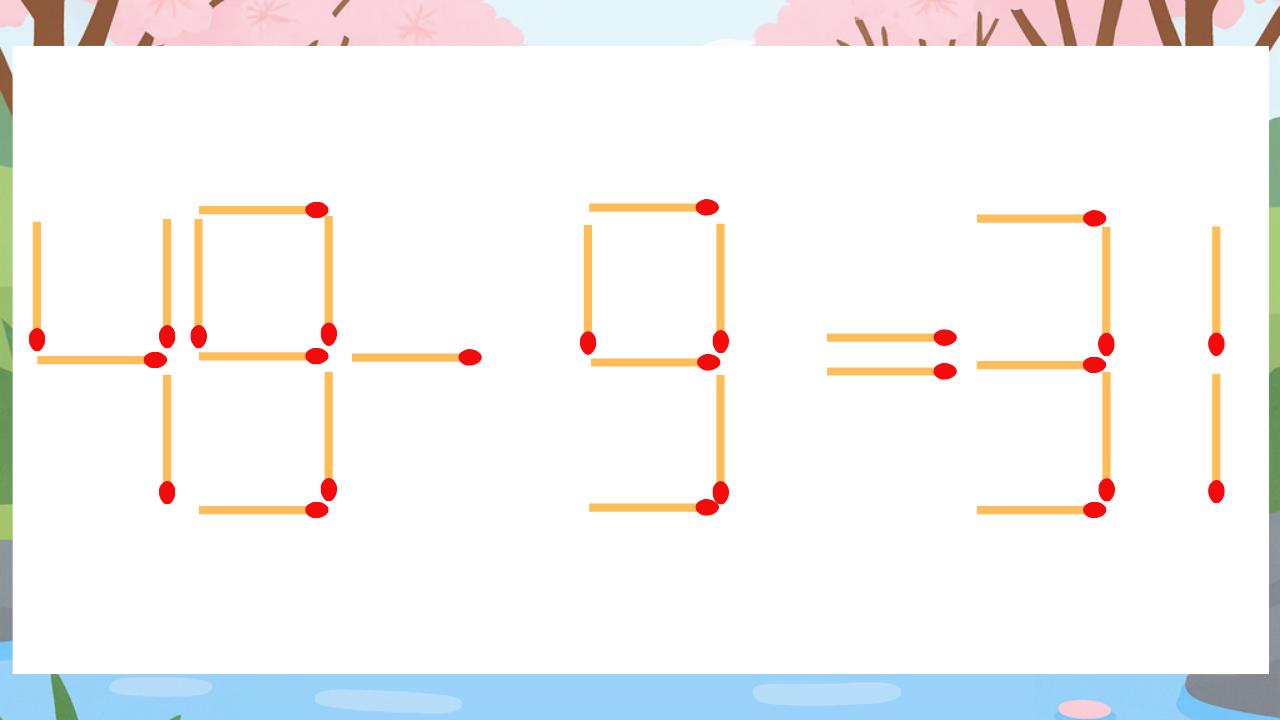 【マッチ棒クイズ】1本だけ動かして正しい式に：49-9=31？