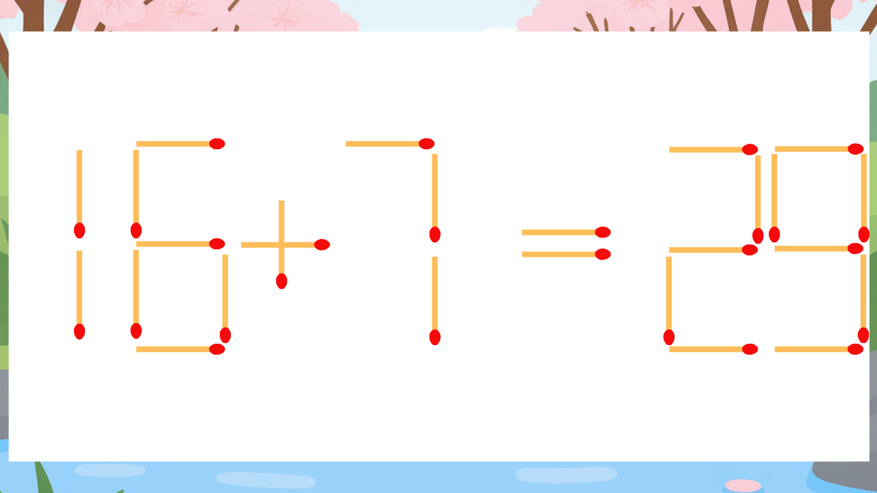 【マッチ棒クイズ】1本だけ動かして正しい式に：16+7=29？