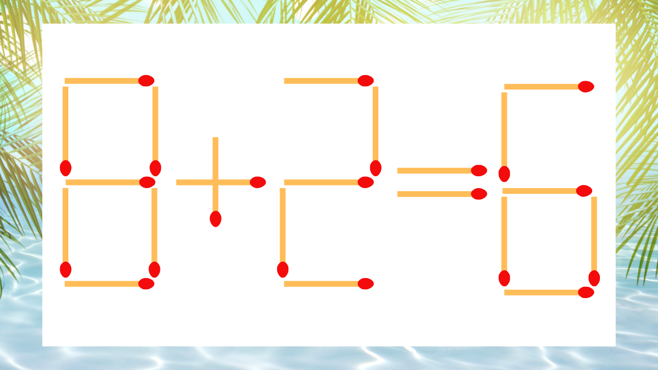 【マッチ棒クイズ】1本だけ動かして正しい式に：8＋2＝6？