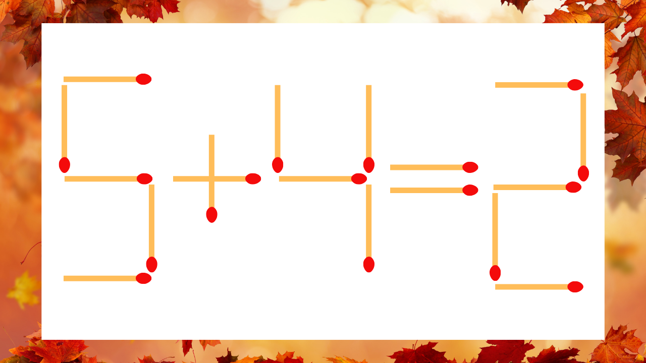 【マッチ棒クイズ】1本だけ動かして正しい式に：5+4=2？