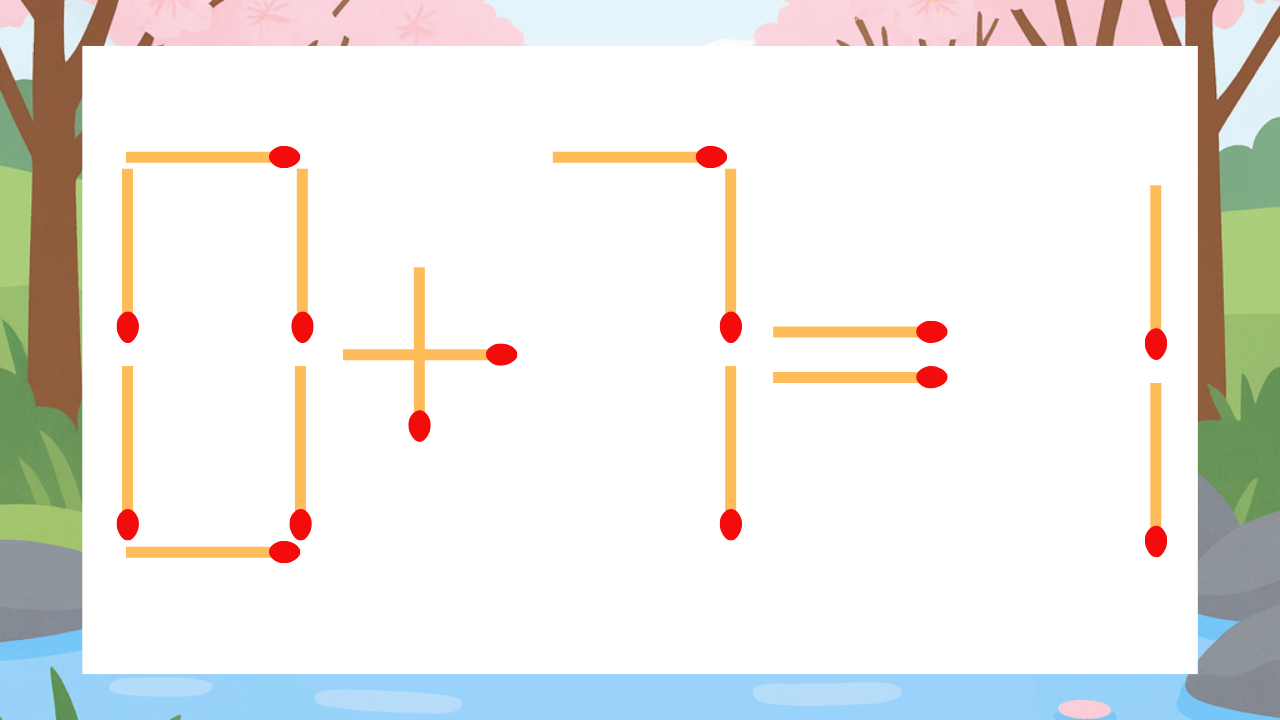 【マッチ棒クイズ】1本だけ動かして正しい式に：0+7=1？