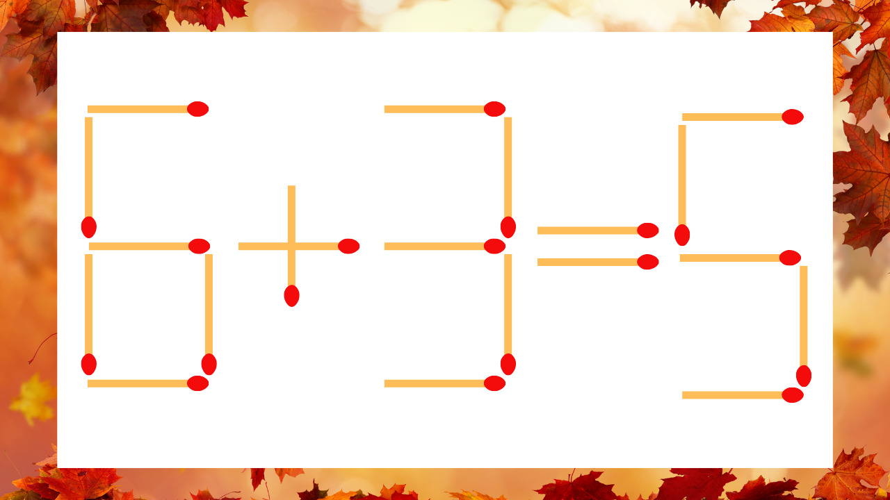 【マッチ棒クイズ】1本だけ動かして正しい式に：6+3=5？