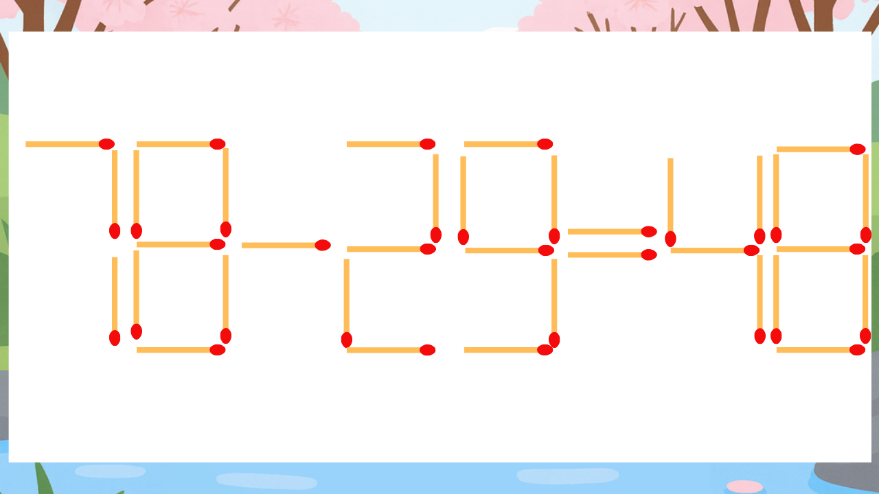 【マッチ棒クイズ】1本だけ動かして正しい式に：78-29=48？
