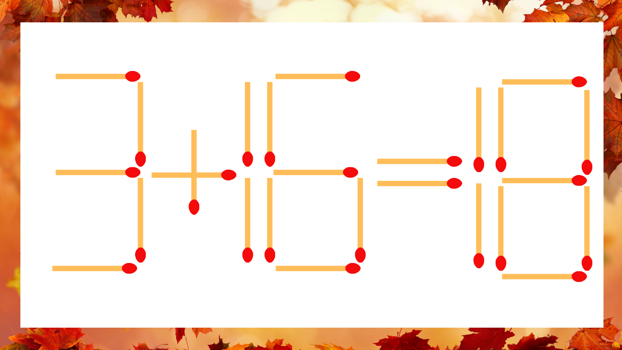 【マッチ棒クイズ】1本だけ動かして正しい式に：3+16=18？