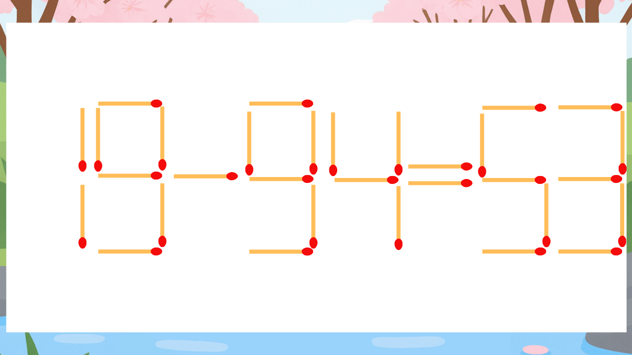 【マッチ棒クイズ】1本だけ動かして正しい式に：19-94=53？の問題イメージ