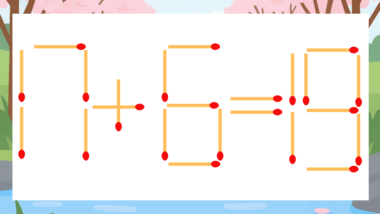 【マッチ棒クイズ】1本だけ動かして正しい式に：17+6=19？の問題イメージ