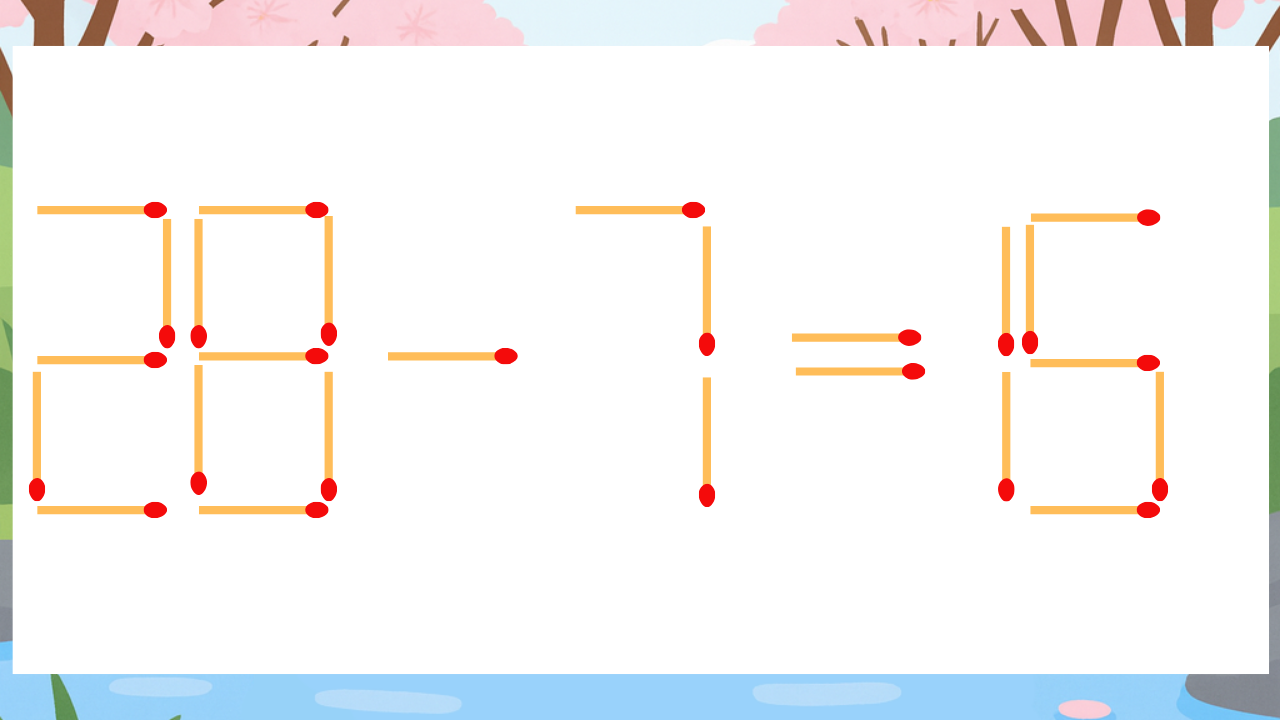 【マッチ棒クイズ】1本だけ動かして正しい式に：28-7=15？