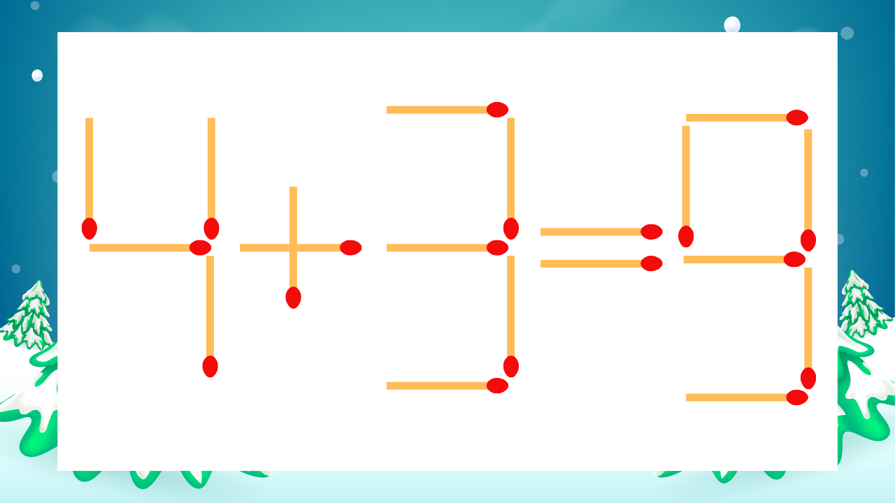【マッチ棒クイズ】1本だけ動かして正しい式に：4+3=9？