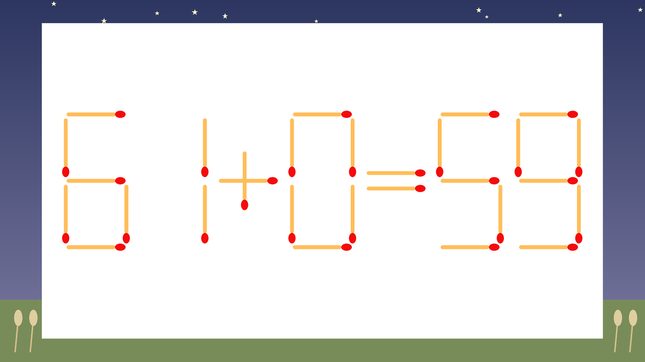 【マッチ棒クイズ】1本だけ動かして正しい式に：61+0=59？