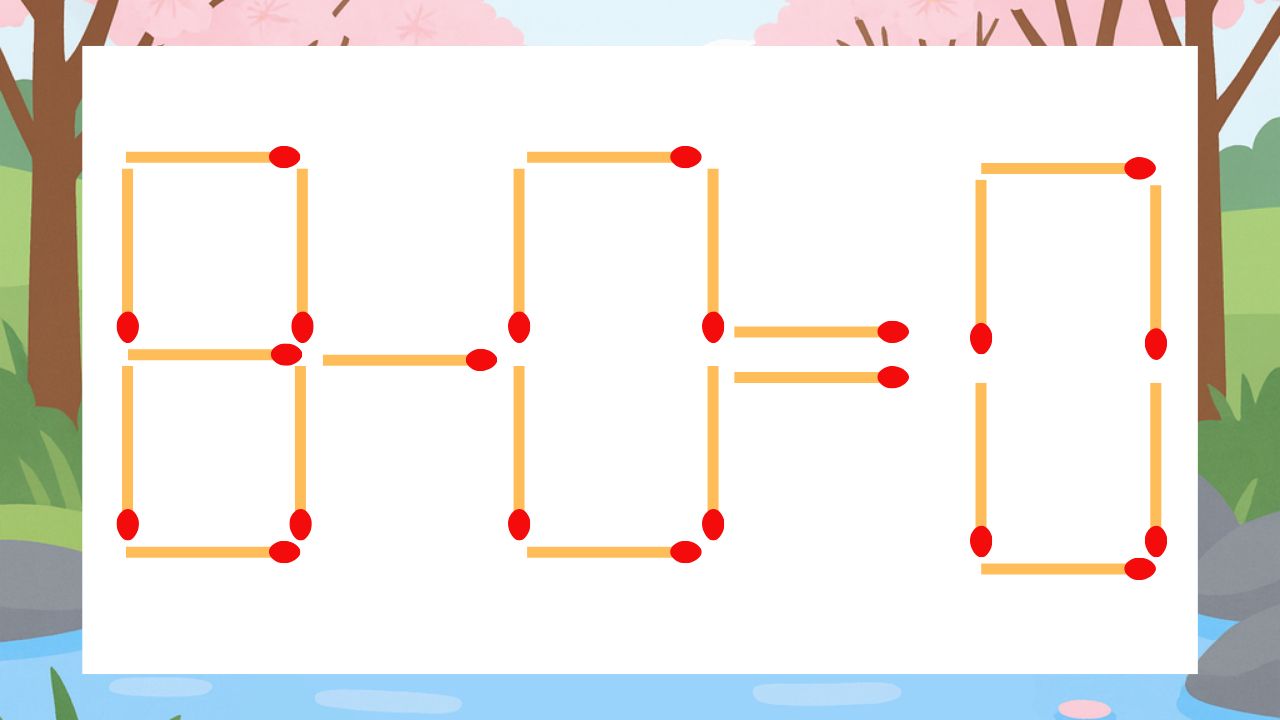 【マッチ棒クイズ】1本だけ動かして正しい式に：8-0=0？の問題イメージ