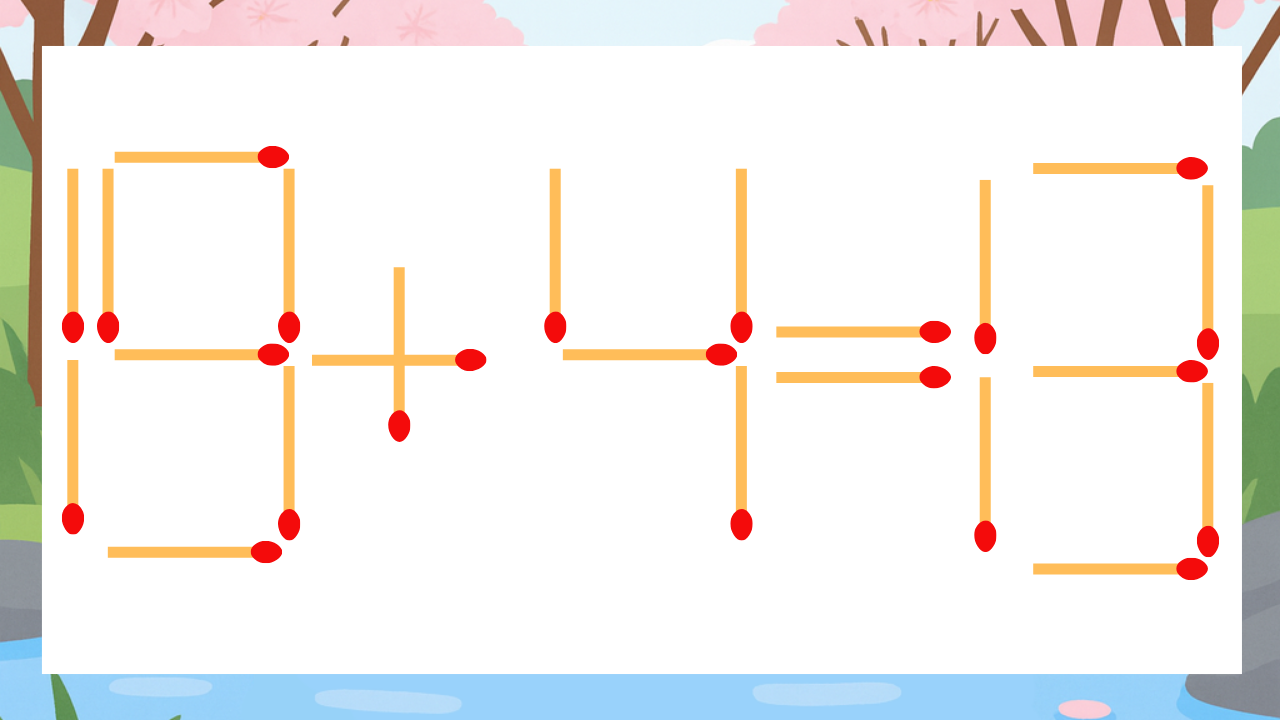 【マッチ棒クイズ】1本だけ動かして正しい式に：19+4=13？