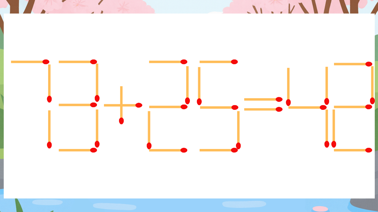 【マッチ棒クイズ】1本だけ動かして正しい式に：73+25=42？