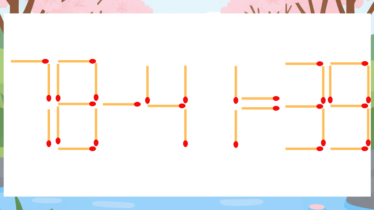 【マッチ棒クイズ】1本だけ動かして正しい式に：78-41=39？