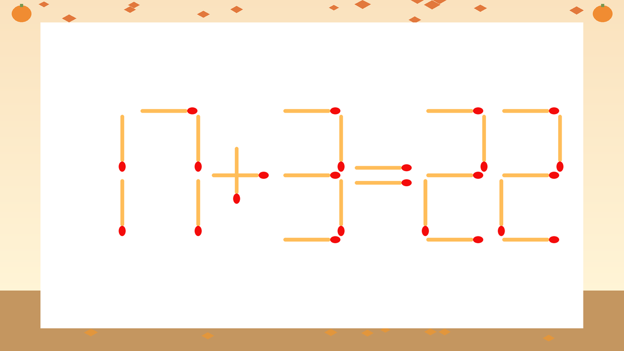 【マッチ棒クイズ】1本だけ動かして正しい式に：17+3=22？