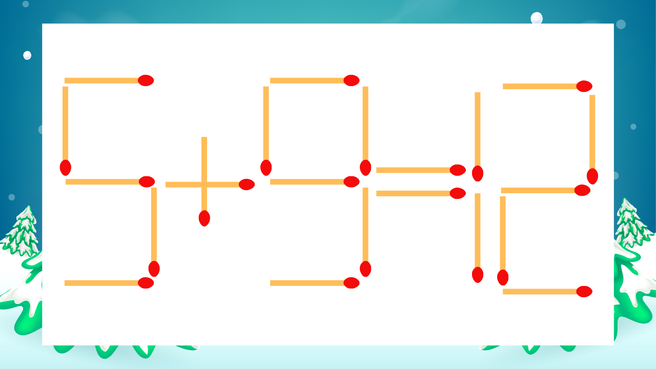 【マッチ棒クイズ】1本だけ動かして正しい式に：5+9=12？の問題イメージ