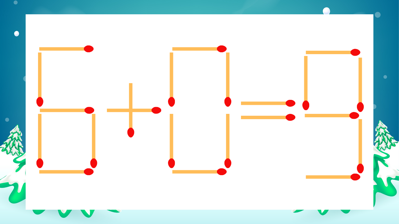 【マッチ棒クイズ】1本だけ動かして正しい式に：6+0=9？の問題イメージ