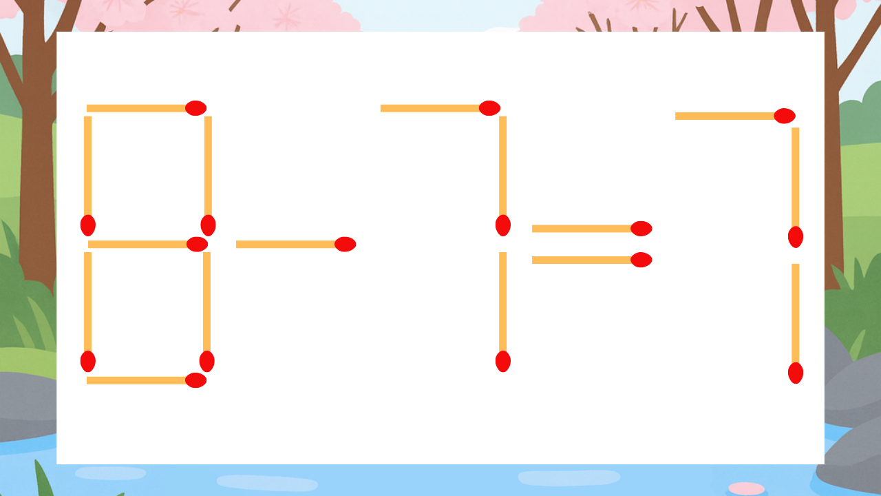 【マッチ棒クイズ】1本だけ動かして正しい式に：8-7=7？