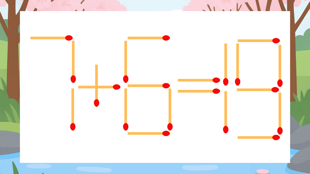 【マッチ棒クイズ】1本だけ動かして正しい式に：7+6=19？