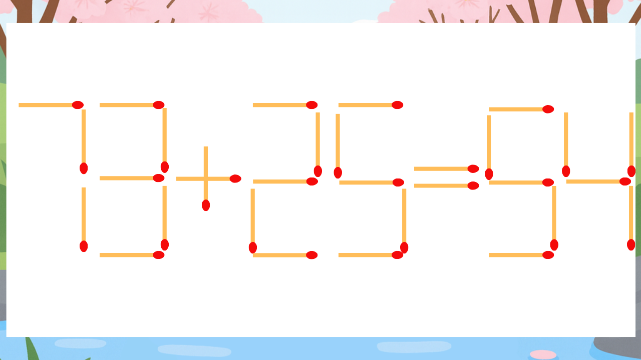 【マッチ棒クイズ】1本だけ動かして正しい式に：73+25=54？