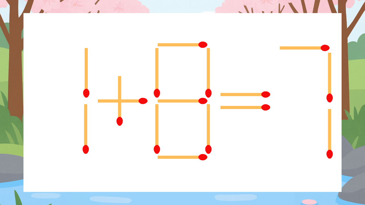 【マッチ棒クイズ】1本だけ動かして正しい式に：1+8=7？