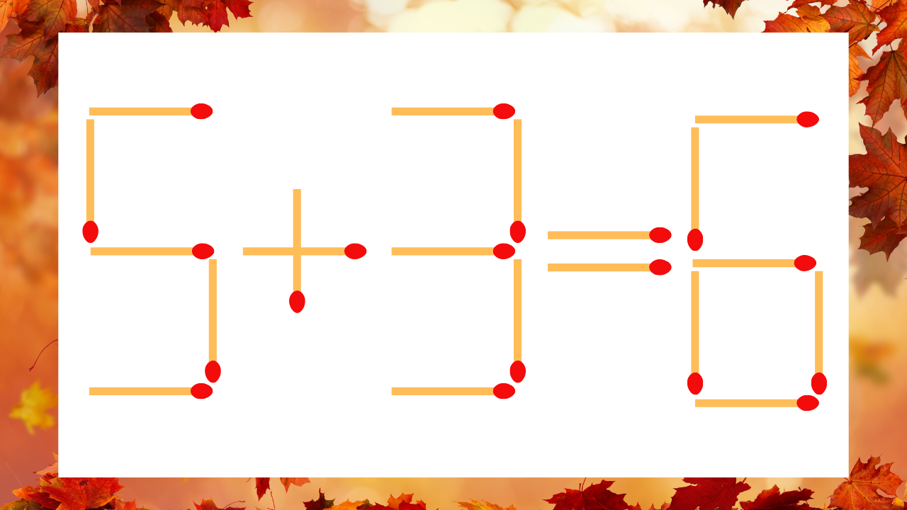 【マッチ棒クイズ】1本だけ動かして正しい式に：5＋3＝6？