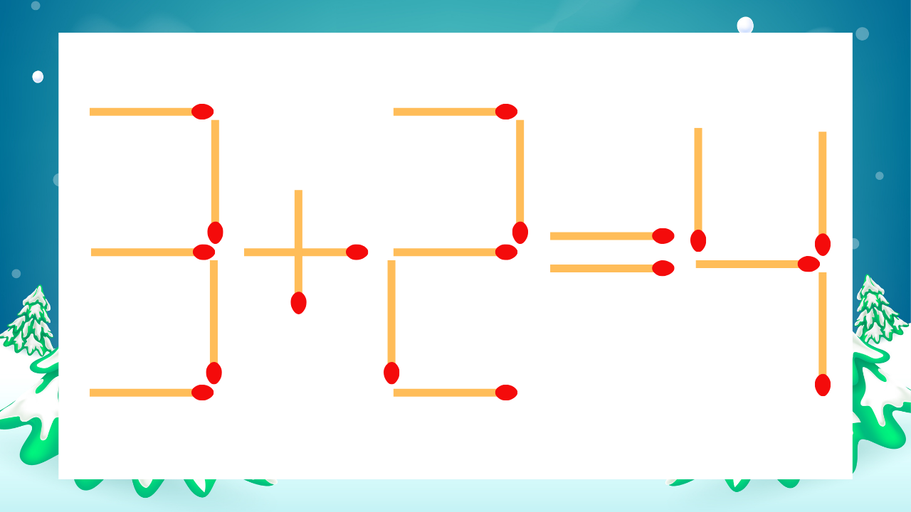 【マッチ棒クイズ】1本だけ動かして正しい式に：3+2=4？の問題イメージ