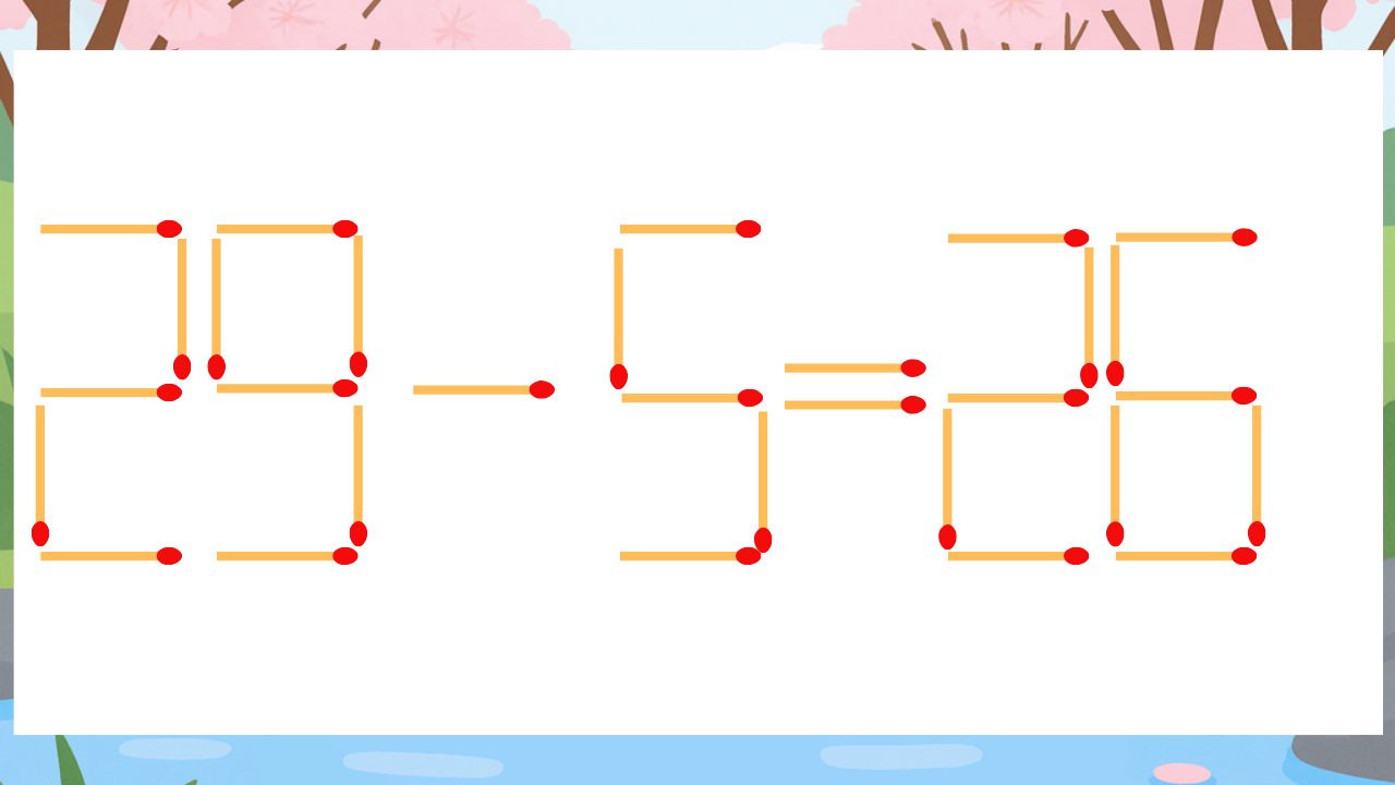 【マッチ棒クイズ】1本だけ動かして正しい式に：29-5=26？
